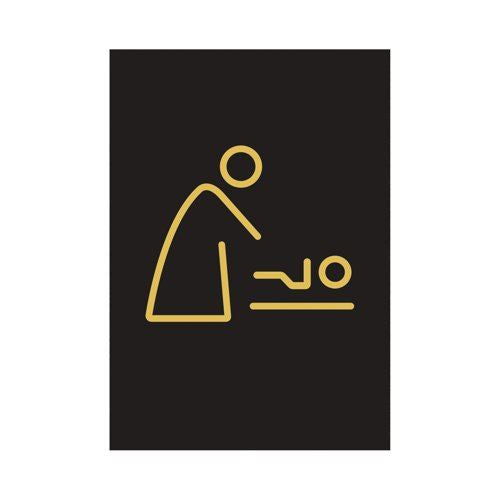 Baby Changing Sign Rigid Plastic 105x150mm Black&#47;Gold Y6698805