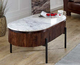 Opal Mango Wood Rectangular Fluted Coffee Table With Marble Top & Metal Legs