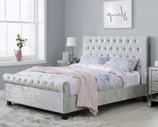 Sienna Small Double Bed - Crushed Velvet Silver