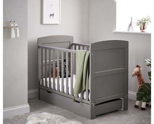 Grace Mini Cot Bed, Under Drawer + Fibre Mattress - Taupe Grey