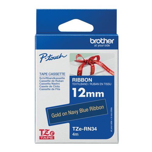 Brother TZe P-Touch Labelling Ribbon 12mm Gold on Navy Blue TZERN34