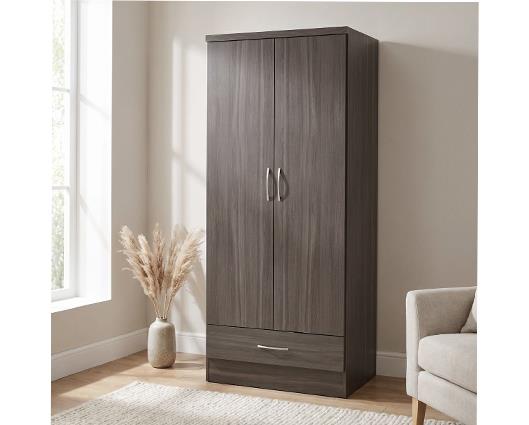 NEVADA 2 DOOR 1 DRAWER WARDROBE - BLACK WOOD GRAIN