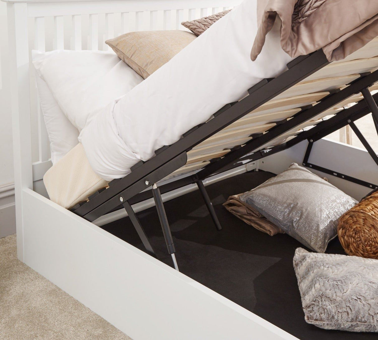 Como Wooden Ottoman Double Bed - White