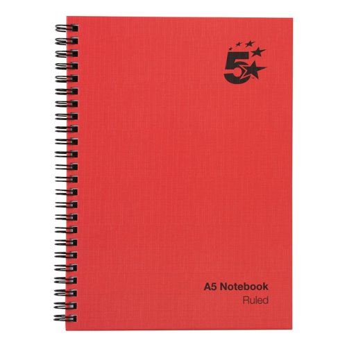 5 Star Office Manuscript Notebook Wirebound 70gsm Ruled 160pp A5 Red (Pack of 5)