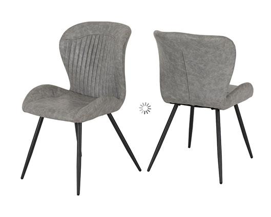 QUEBEC WAVE EDGE DINING SET (X4 CHAIRS) - CONCRETE EFFECT/GREY FAUX LEATHER