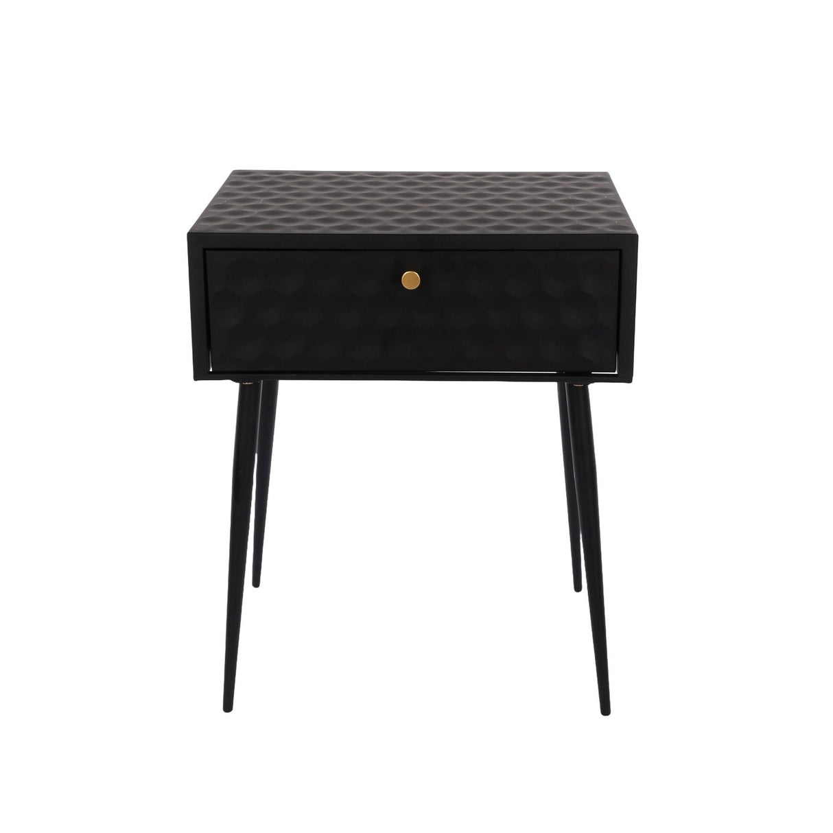 Saturn metal 1 drawer bedside cabinet, black with gold handle