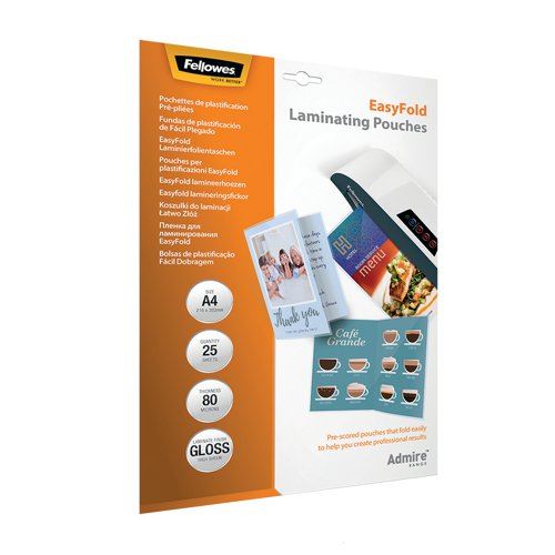 Fellowes Admire EasyFold A4 Laminating Pouches (Pack of 25) 5601901