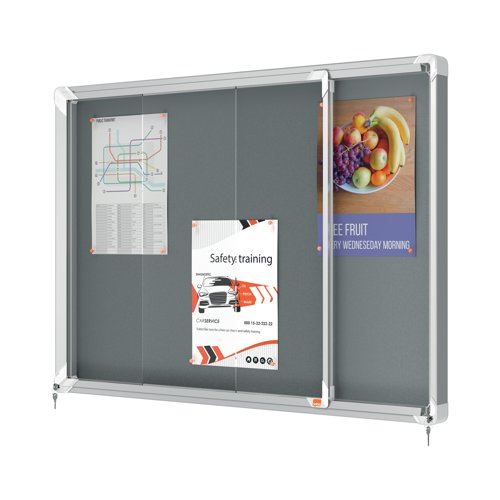 Nobo Premium Plus Lockable Noticeboard 8xA4 Sheets Grey Felt 1915336