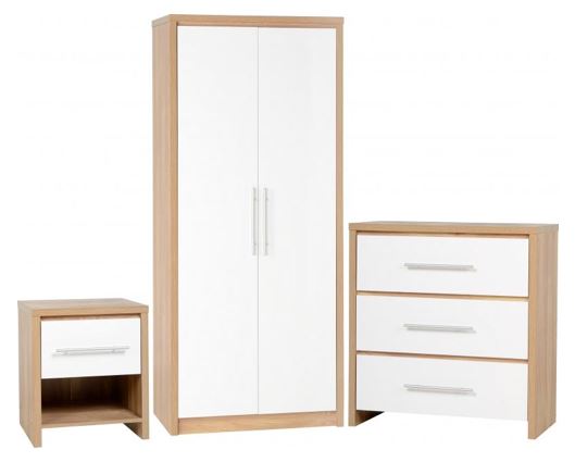 Seville Bedroom Set - White High Gloss/Light Oak Effect Veneer