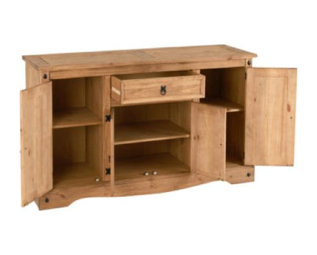 Corona 4 Door 1 Drawer Sideboard - Distressed Waxed Pine