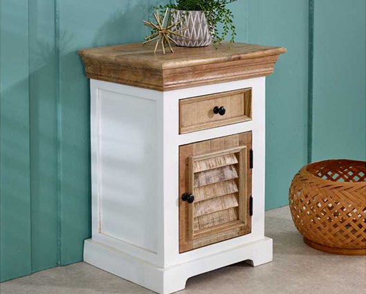 Alfie Solid Mango Wood Bedside Cabinet 1 Drawer + Door