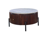 Opal Mango Wood Round Fluted Coffee Table With Marble Top & Metal Legs