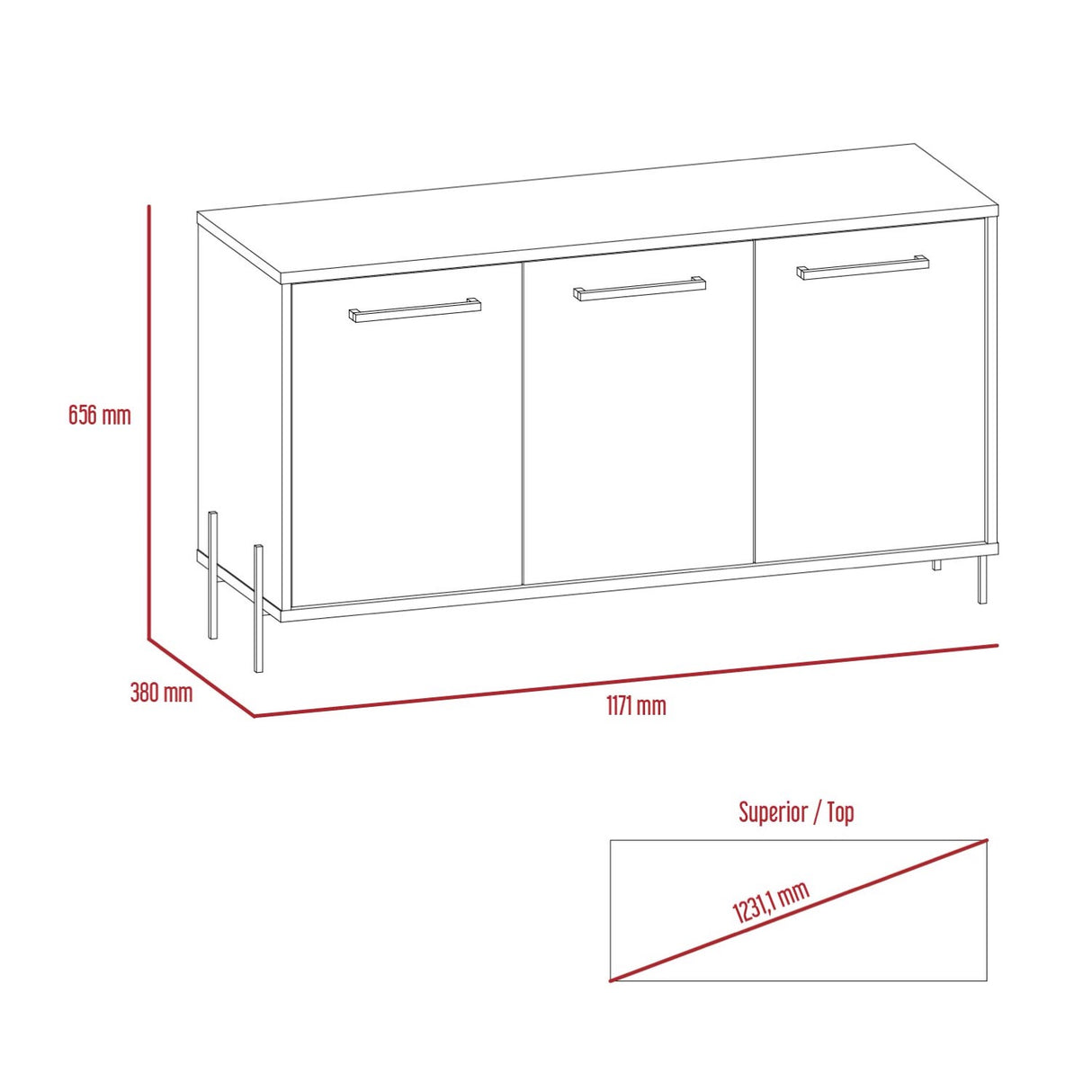 Harvard Medium Sideboard with 3 Doors