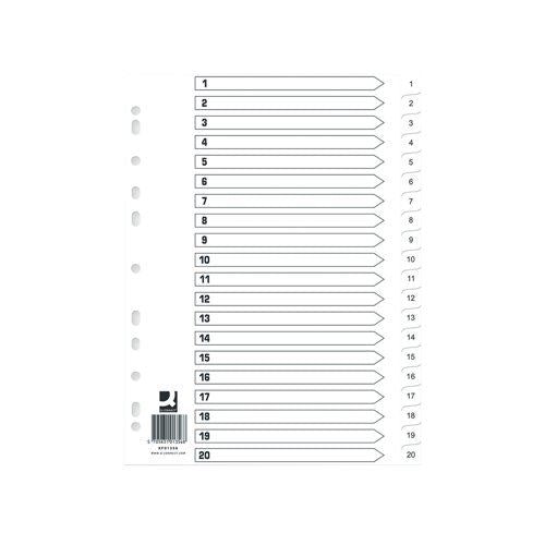 Q-Connect Index 1-20 Polypropylene White (10 Pack) KF01356Q