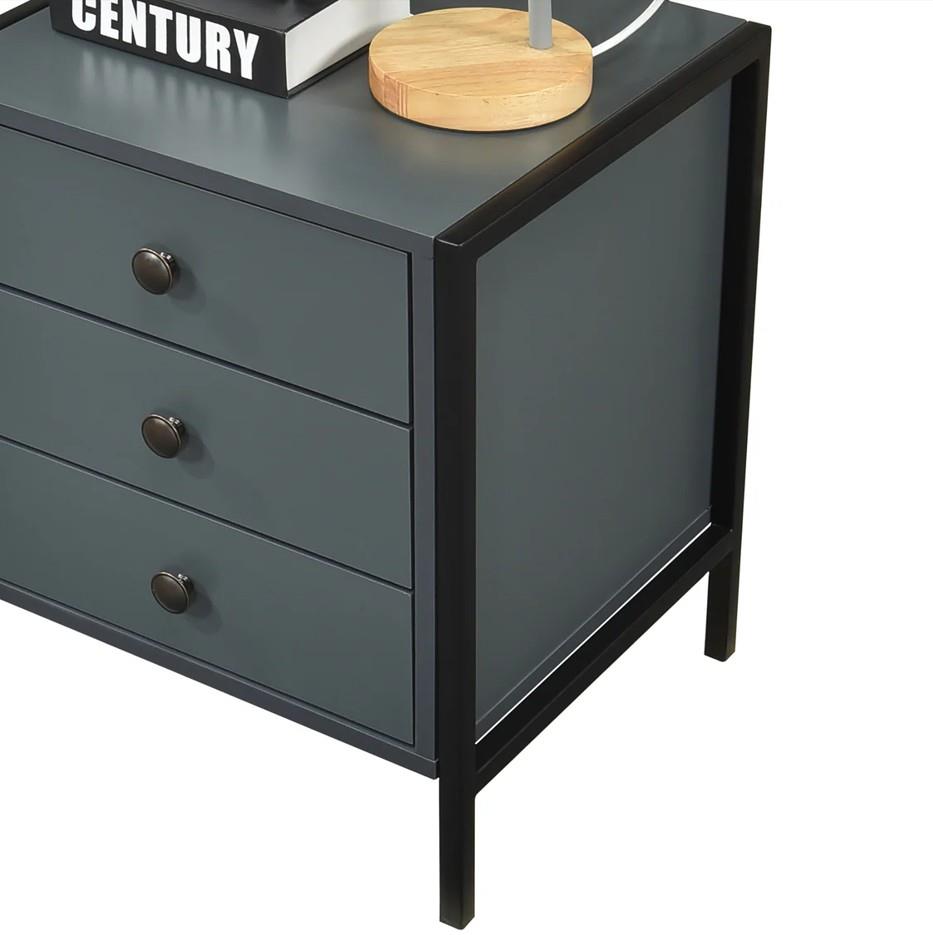 Alva 3 Drawer Bedside - Dark Grey