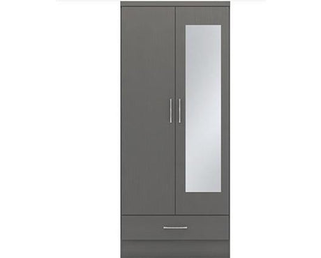 NEVADA MIRRORED 2 DOOR WARDROBE - 3D EFFECT GREY