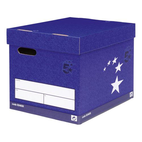 5 Star Elite Superstrong Archive Storage Box&#47;Lid Self-Assembly 313x415x326mm Blue (Pack of 10)