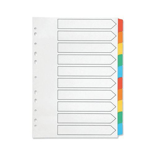 Q-Connect 10-Part Index Multi-punched Reinforced Board Multi-Colour Blank Tabs A4 White KF01526