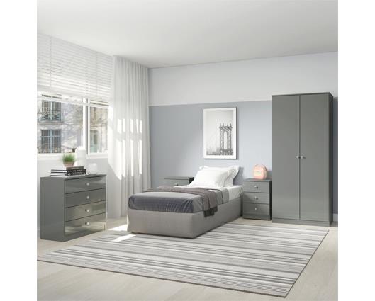 DENVER 2 DOOR WARDROBE BEDROOM SET - GREY GLOSS