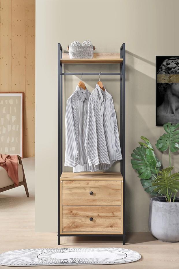 Alva Open Wardrobe 2 Drawers - Wotan Oak