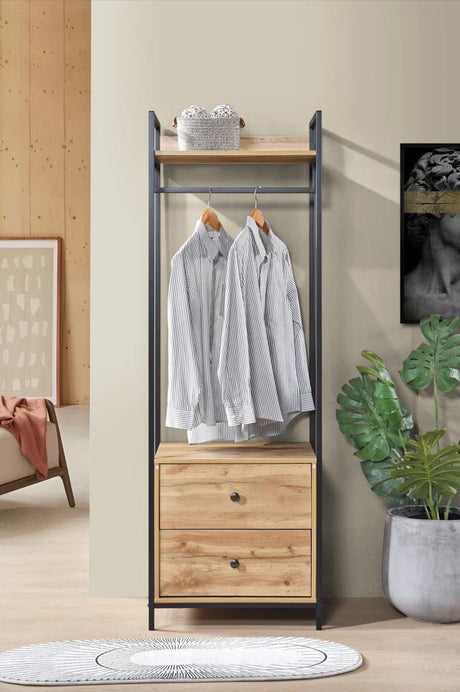 Alva Open Wardrobe 2 Drawers - Wotan Oak