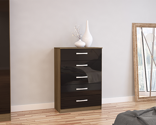 Lynx 5 Drawer Chest- Walnut & Black