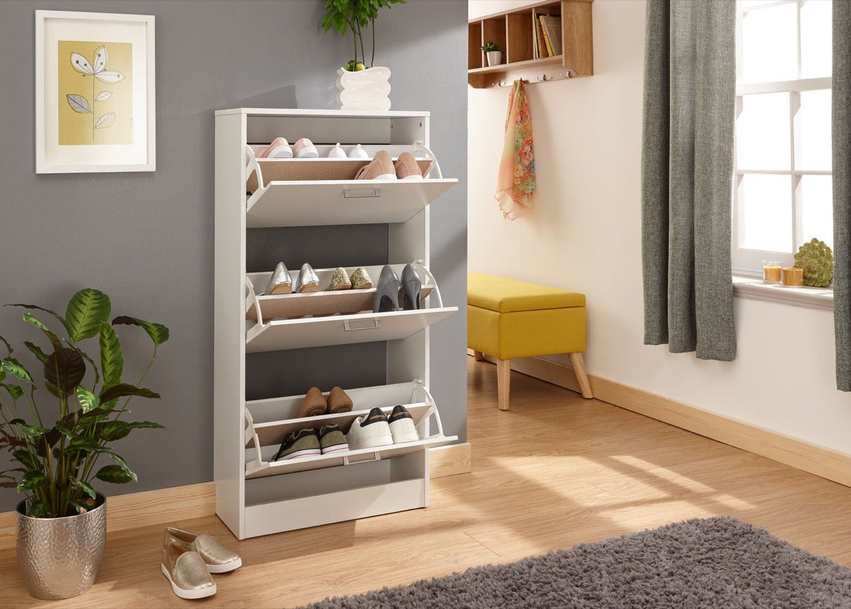 Stirling three tier shoe cabinet white