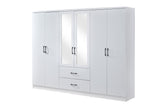 6 Door Wardrobe - White (Black Handles)