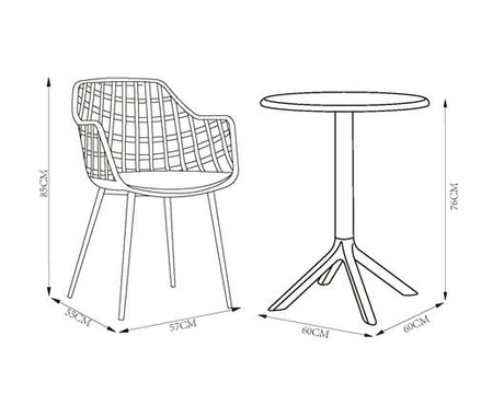 3 piece Lattice bistro table & 2 armchair set, outdoor grade, calico