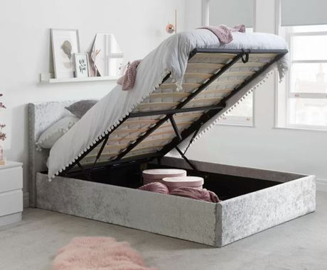 Berlin Small Double Ottoman Bed - Steel Crushed Velvet