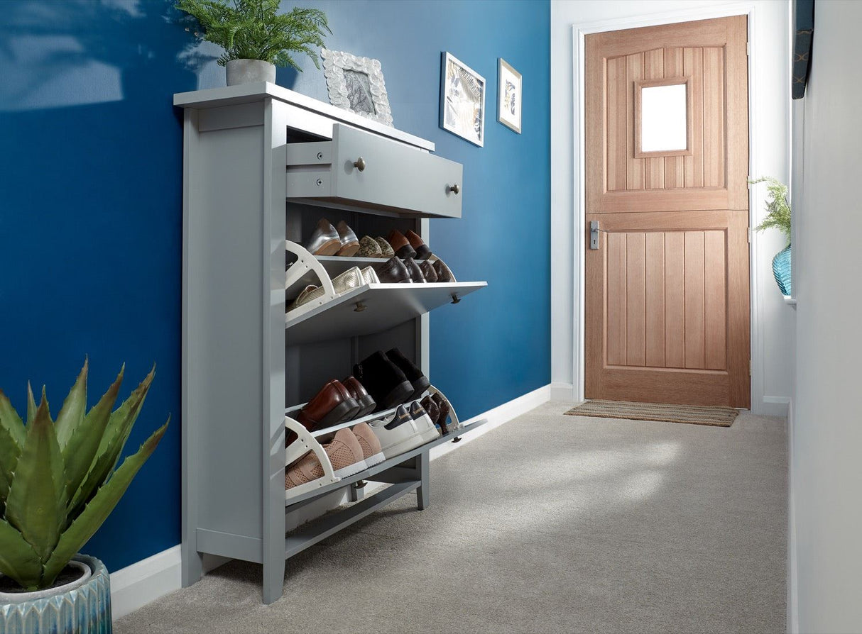Deluxe two tier shoe cabinet grey