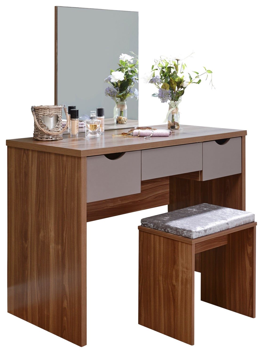 Elizabeth dressing table set walnut + grey