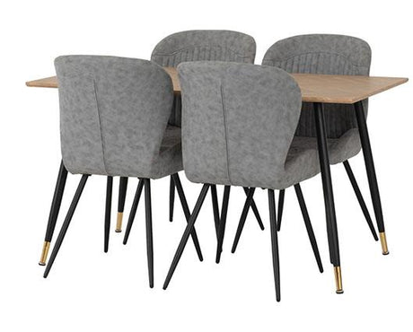 HAMILTON & QUEBEC MEDIUM DINING SET (X4 CHAIRS) - MEDIUM OAK EFFECT/GREY FAUX LEATHER