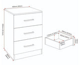 DAKOTA 3 DRAWER BEDSIDE - DARK GREY