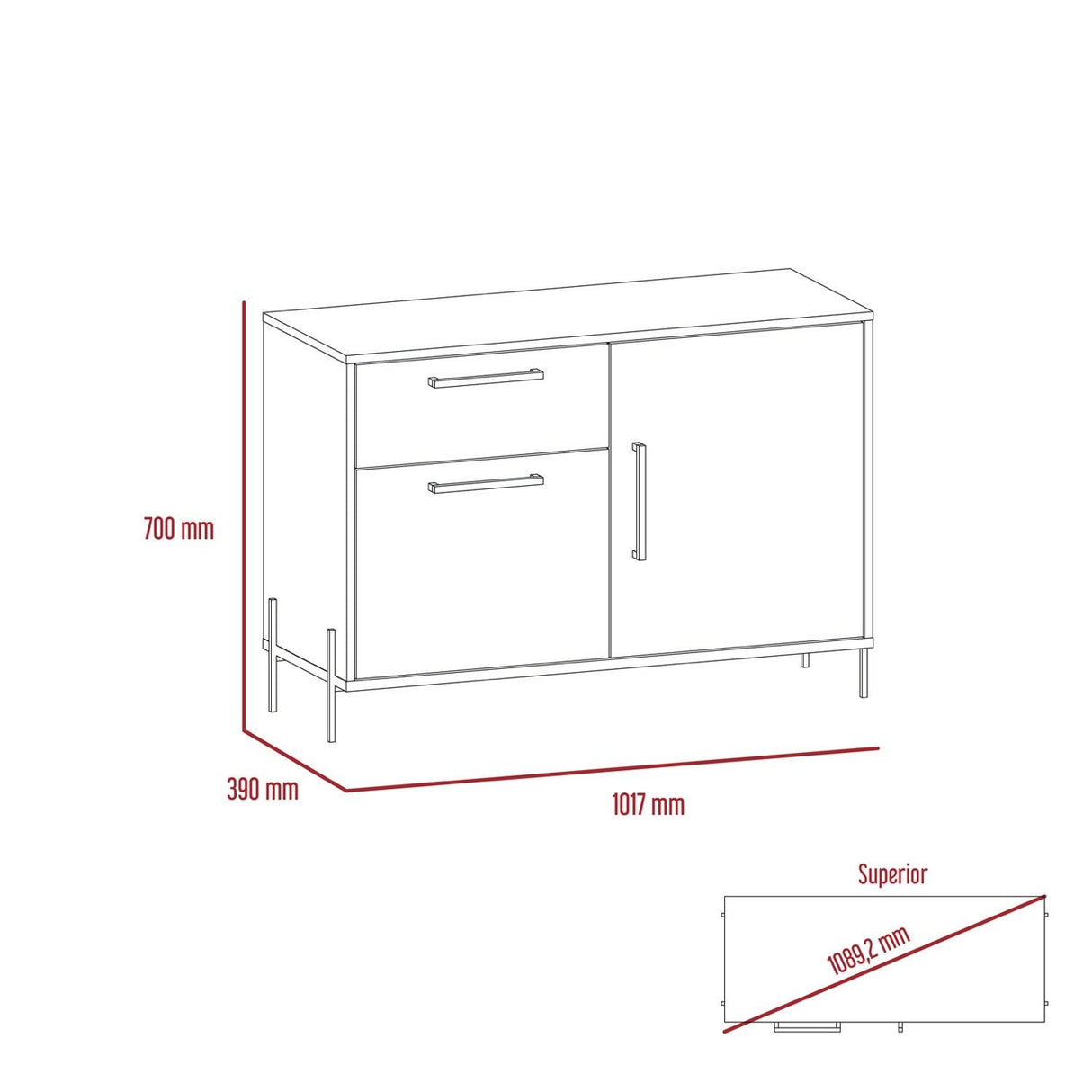 Harvard Small Sideboard with 2 Door, 1 Drawer