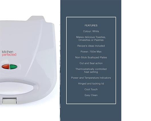 Lloytron E2605WH Kitchen Perfected White 2 Slice Sandwich Maker