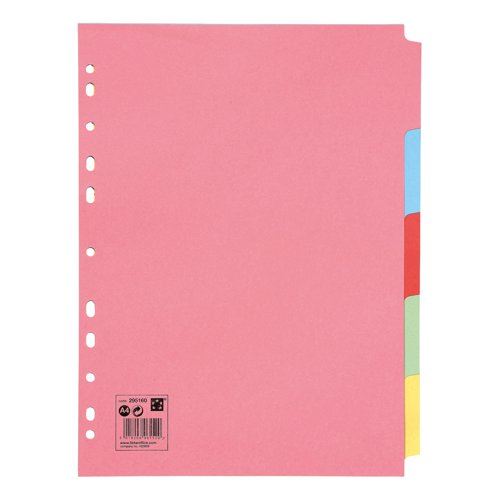 5 Star Office Subject Dividers 5-Part Recycled Card Multipunched 155gsm A4 Assorted