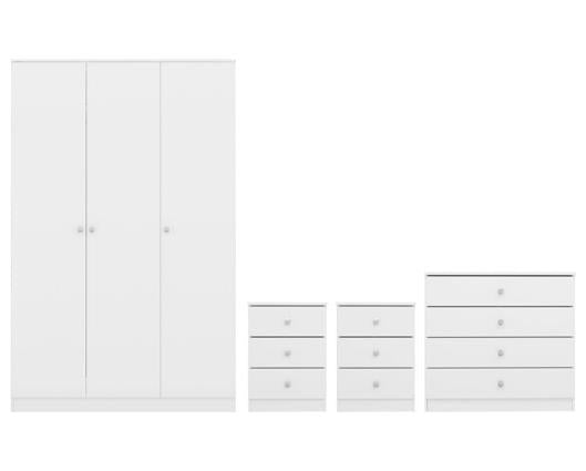 DENVER 3 DOOR WARDROBE BEDROOM SET - WHITE GLOSS