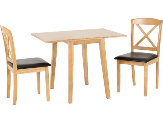 Mason Double Drop Leaf Dining Set - Oak Varnish/Brown Faux Leather