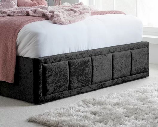 Hannover Small Double Ottoman Bed - Black Crushed Velvet