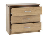 Charles 3 Drawer Chest - Oak Effect Veneer with Walnut Trim