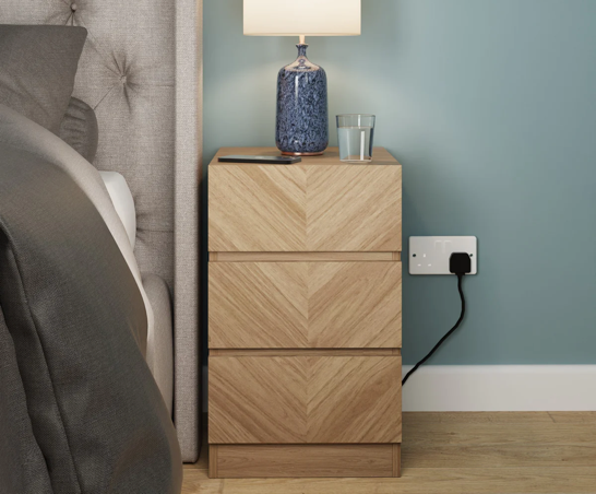 Catania 3 Drawer Bedside Table Euro Oak X2