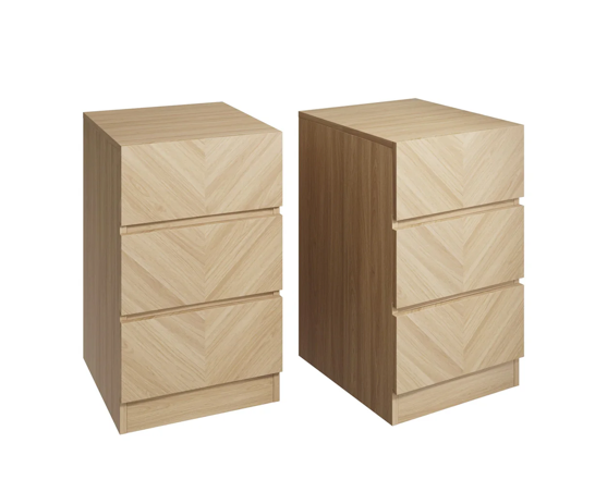 Catania 3 Drawer Bedside Table Euro Oak X2