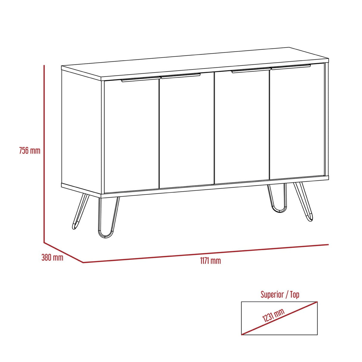 Nevada Large 4 Door Sideboard