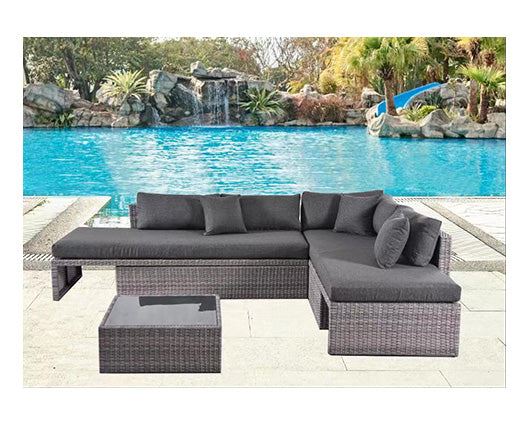 Dark Grey Rattan Grey Cushion 3 Piece Sofa Set
