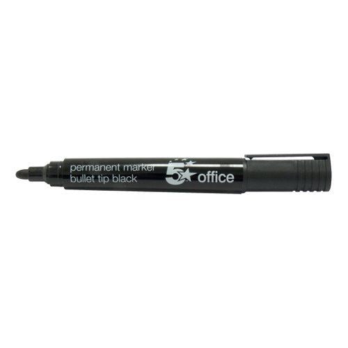 5 Star Office Permanent Marker Xylene&#47;Toluene-free Smear Proof Bullet Tip Black (Pack of 12)