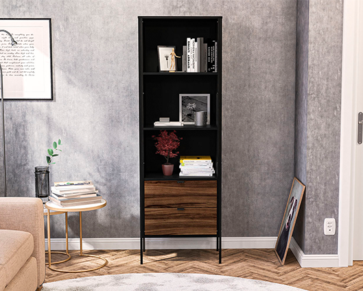 Opus 2 Drawer Bookcase- Walnut & Black