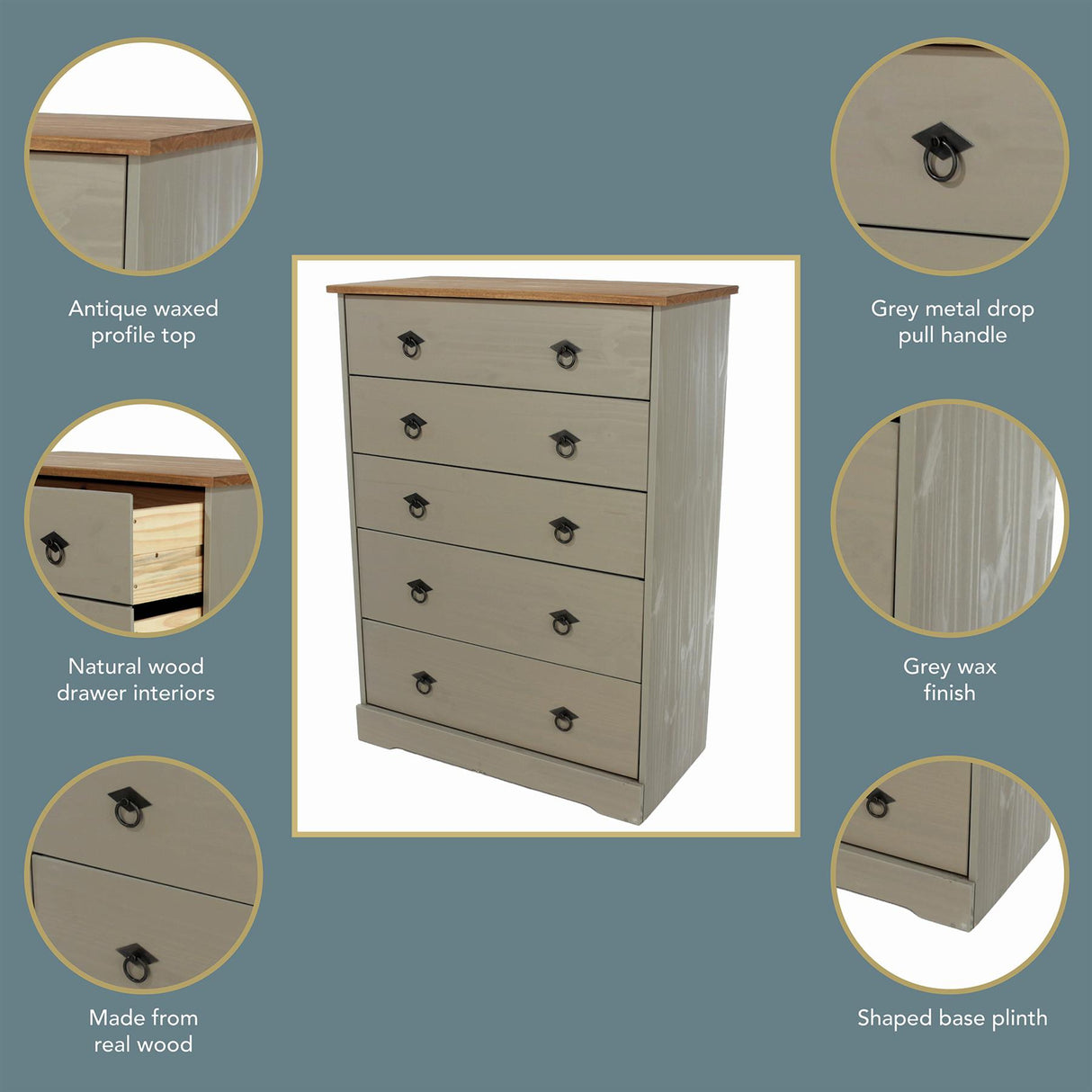 Corona Classic 5 drawer chest of drawers