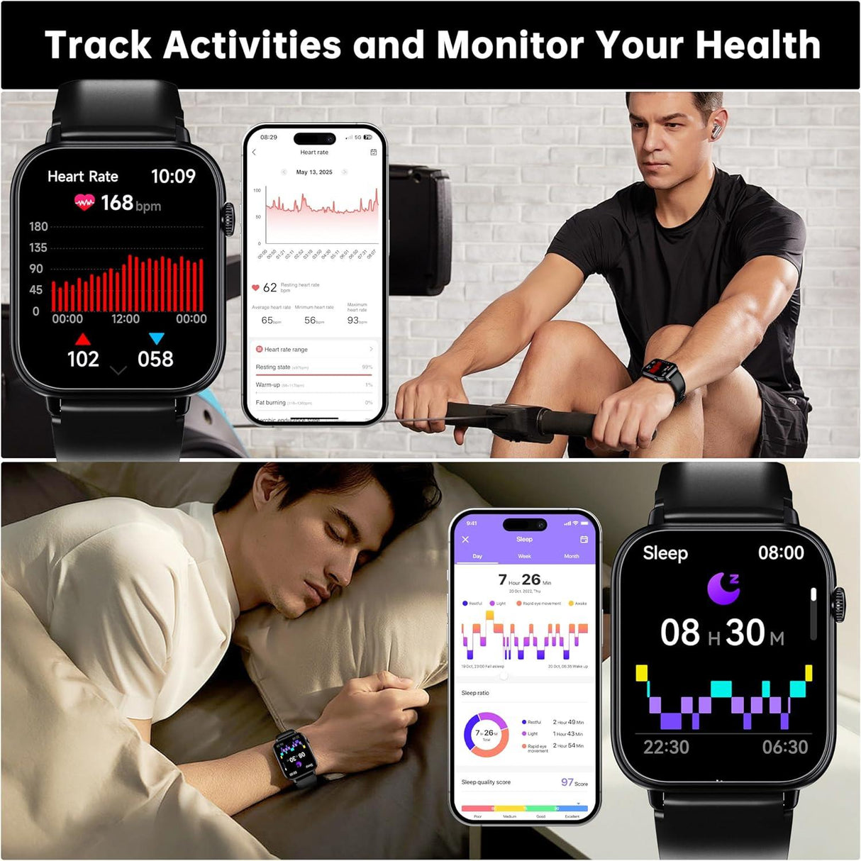 Smart Watch for Men Women - Black