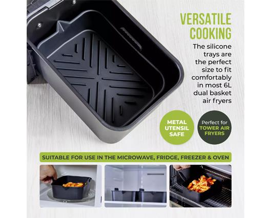 Set of 2 Silicone Rectangular Solid Air Fryer Trays